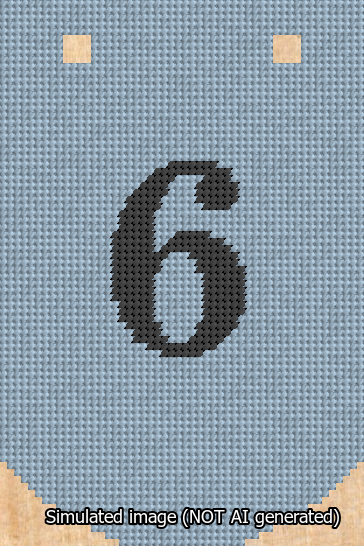A simulated image of the stitched needlepoint design: Banner 13m Curved 6 Black on Light Blue. Not A.I. generated.