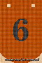 A simulated image of the stitched needlepoint design: Banner 13m Curved 6 Black on Orange. Not A.I. generated.