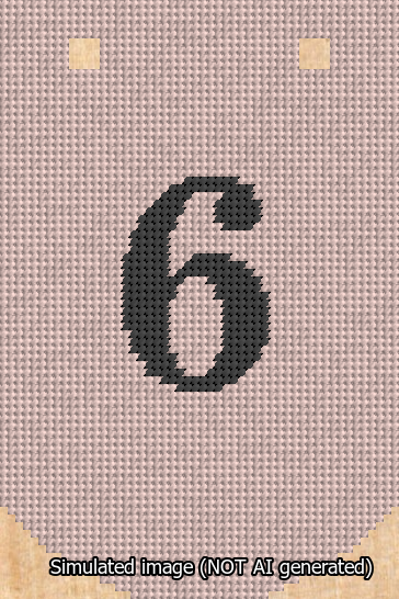 A simulated image of the stitched needlepoint design: Banner 13m Curved 6 Black on Pink. Not A.I. generated.