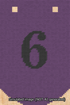 A simulated image of the stitched needlepoint design: Banner 13m Curved 6 Black on Purple. Not A.I. generated.