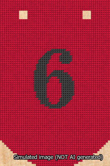 A simulated image of the stitched needlepoint design: Banner 13m Curved 6 Black on Red. Not A.I. generated.
