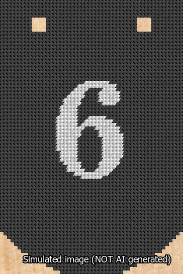 A simulated image of the stitched needlepoint design: Banner 13m Curved 6 White on Black. Not A.I. generated.