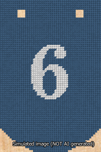 A simulated image of the stitched needlepoint design: Banner 13m Curved 6 White on Blue. Not A.I. generated.