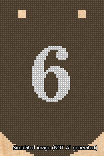 A simulated image of the stitched needlepoint design: Banner 13m Curved 6 White on Brown. Not A.I. generated.