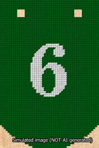 A simulated image of the stitched needlepoint design: Banner 13m Curved 6 White on Green. Not A.I. generated.