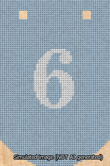 A simulated image of the stitched needlepoint design: Banner 13m Curved 6 White on Light Blue. Not A.I. generated.