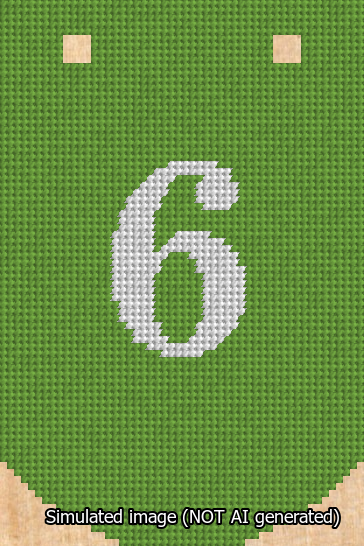 A simulated image of the stitched needlepoint design: Banner 13m Curved 6 White on Light Green. Not A.I. generated.