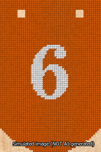 A simulated image of the stitched needlepoint design: Banner 13m Curved 6 White on Orange. Not A.I. generated.