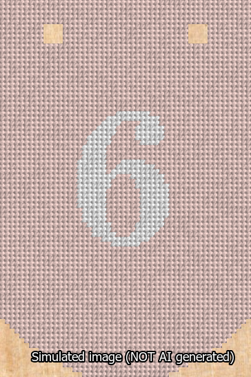 A simulated image of the stitched needlepoint design: Banner 13m Curved 6 White on Pink. Not A.I. generated.