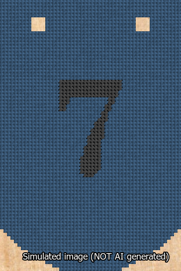 A simulated image of the stitched needlepoint design: Banner 13m Curved 7 Black on Blue. Not A.I. generated.