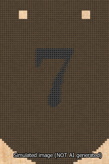A simulated image of the stitched needlepoint design: Banner 13m Curved 7 Black on Brown. Not A.I. generated.