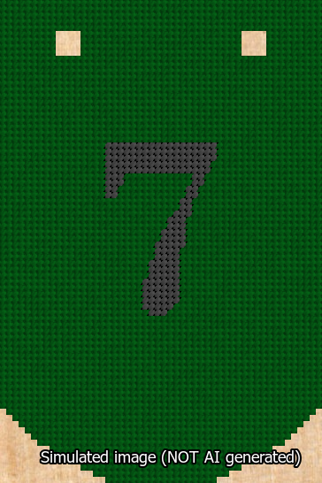 A simulated image of the stitched needlepoint design: Banner 13m Curved 7 Black on Green. Not A.I. generated.