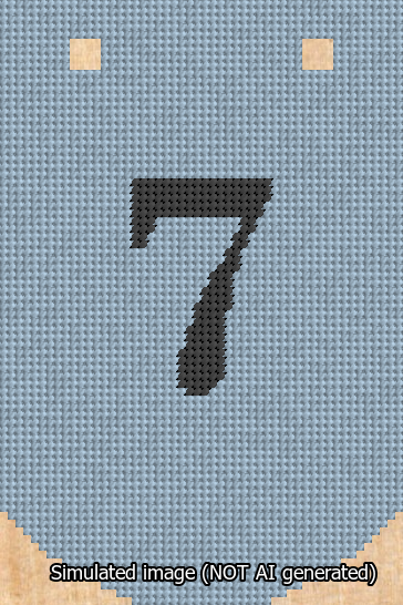 A simulated image of the stitched needlepoint design: Banner 13m Curved 7 Black on Light Blue. Not A.I. generated.