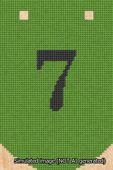 A simulated image of the stitched needlepoint design: Banner 13m Curved 7 Black on Light Green. Not A.I. generated.