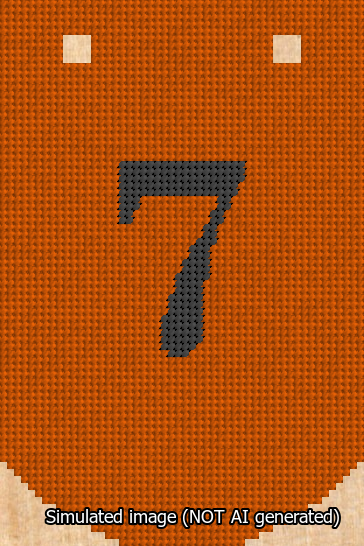 A simulated image of the stitched needlepoint design: Banner 13m Curved 7 Black on Orange. Not A.I. generated.