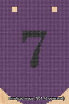 A simulated image of the stitched needlepoint design: Banner 13m Curved 7 Black on Purple. Not A.I. generated.