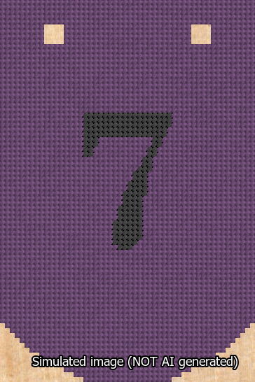 A simulated image of the stitched needlepoint design: Banner 13m Curved 7 Black on Purple. Not A.I. generated.