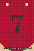 A simulated image of the stitched needlepoint design: Banner 13m Curved 7 Black on Red. Not A.I. generated.