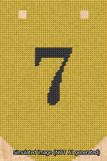 A simulated image of the stitched needlepoint design: Banner 13m Curved 7 Black on Yellow. Not A.I. generated.
