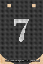 A simulated image of the stitched needlepoint design: Banner 13m Curved 7 White on Black. Not A.I. generated.