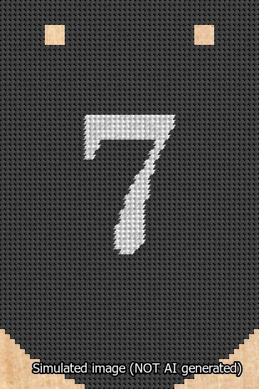 A simulated image of the stitched needlepoint design: Banner 13m Curved 7 White on Black. Not A.I. generated.