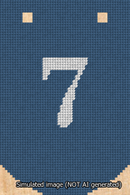A simulated image of the stitched needlepoint design: Banner 13m Curved 7 White on Blue. Not A.I. generated.