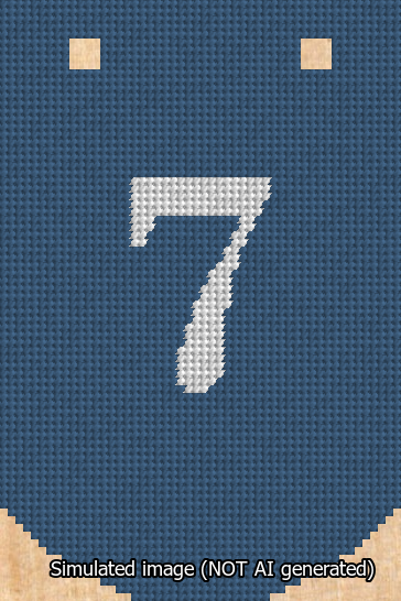 A simulated image of the stitched needlepoint design: Banner 13m Curved 7 White on Blue. Not A.I. generated.
