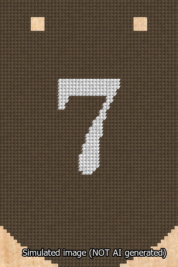 A simulated image of the stitched needlepoint design: Banner 13m Curved 7 White on Brown. Not A.I. generated.