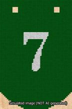 A simulated image of the stitched needlepoint design: Banner 13m Curved 7 White on Green. Not A.I. generated.