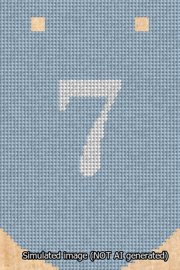 A simulated image of the stitched needlepoint design: Banner 13m Curved 7 White on Light Blue. Not A.I. generated.