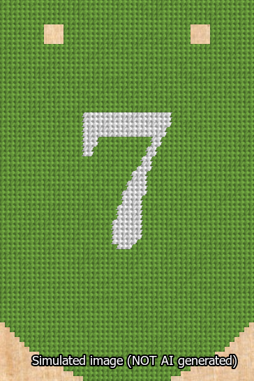 A simulated image of the stitched needlepoint design: Banner 13m Curved 7 White on Light Green. Not A.I. generated.