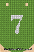 A simulated image of the stitched needlepoint design: Banner 13m Curved 7 White on Light Green. Not A.I. generated.