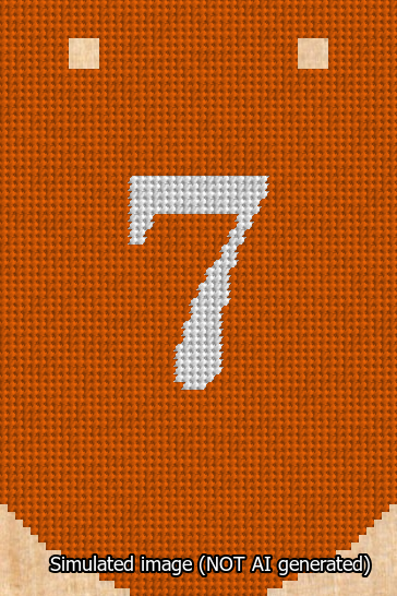 A simulated image of the stitched needlepoint design: Banner 13m Curved 7 White on Orange. Not A.I. generated.