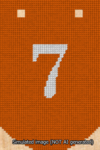 A simulated image of the stitched needlepoint design: Banner 13m Curved 7 White on Orange. Not A.I. generated.