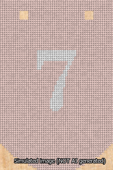 A simulated image of the stitched needlepoint design: Banner 13m Curved 7 White on Pink. Not A.I. generated.