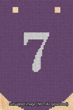 A simulated image of the stitched needlepoint design: Banner 13m Curved 7 White on Purple. Not A.I. generated.