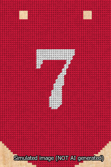 A simulated image of the stitched needlepoint design: Banner 13m Curved 7 White on Red. Not A.I. generated.
