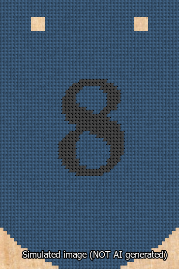 A simulated image of the stitched needlepoint design: Banner 13m Curved 8 Black on Blue. Not A.I. generated.
