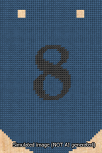 A simulated image of the stitched needlepoint design: Banner 13m Curved 8 Black on Blue. Not A.I. generated.