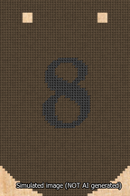 A simulated image of the stitched needlepoint design: Banner 13m Curved 8 Black on Brown. Not A.I. generated.