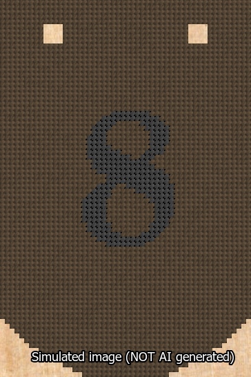 A simulated image of the stitched needlepoint design: Banner 13m Curved 8 Black on Brown. Not A.I. generated.