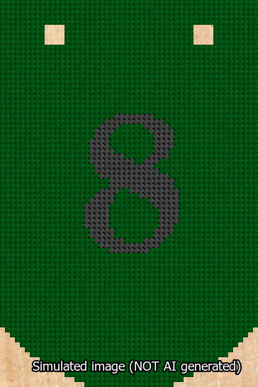 A simulated image of the stitched needlepoint design: Banner 13m Curved 8 Black on Green. Not A.I. generated.