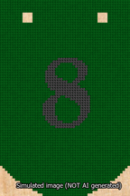 A simulated image of the stitched needlepoint design: Banner 13m Curved 8 Black on Green. Not A.I. generated.