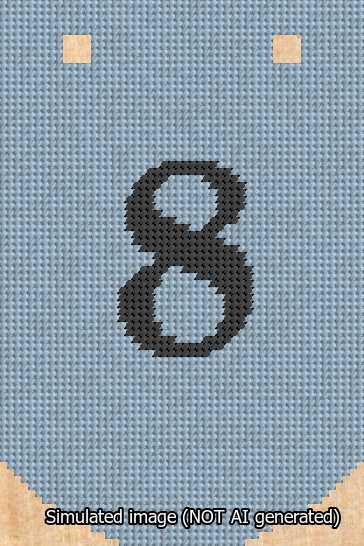 A simulated image of the stitched needlepoint design: Banner 13m Curved 8 Black on Light Blue. Not A.I. generated.