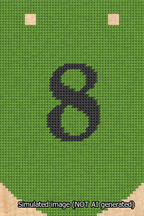 A simulated image of the stitched needlepoint design: Banner 13m Curved 8 Black on Light Green. Not A.I. generated.