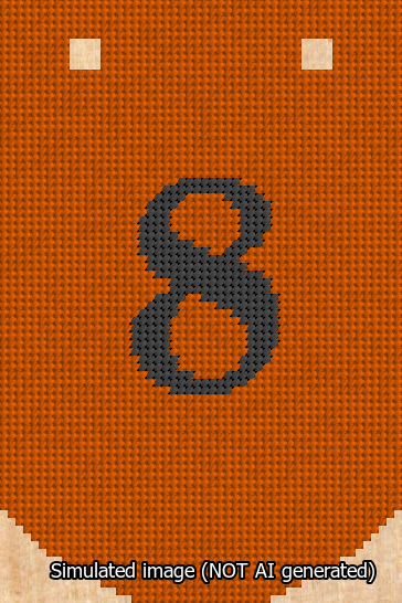 A simulated image of the stitched needlepoint design: Banner 13m Curved 8 Black on Orange. Not A.I. generated.