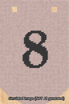 A simulated image of the stitched needlepoint design: Banner 13m Curved 8 Black on Pink. Not A.I. generated.