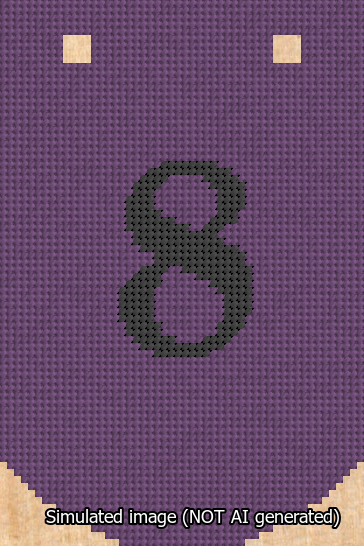 A simulated image of the stitched needlepoint design: Banner 13m Curved 8 Black on Purple. Not A.I. generated.