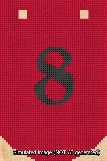 A simulated image of the stitched needlepoint design: Banner 13m Curved 8 Black on Red. Not A.I. generated.