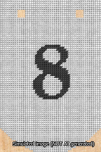 A simulated image of the stitched needlepoint design: Banner 13m Curved 8 Black on White. Not A.I. generated.